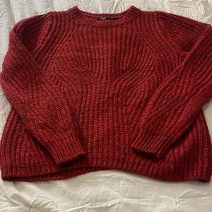 Soft and Cozy Maje Alpaca, Wool and Acrylic Two Tone Red Crewneck Sweater